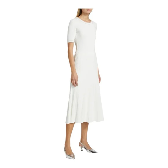 Elie Tahari White Robin Pearl Embellished Midi Sweater Dress Size Large - Picture 4 of 13